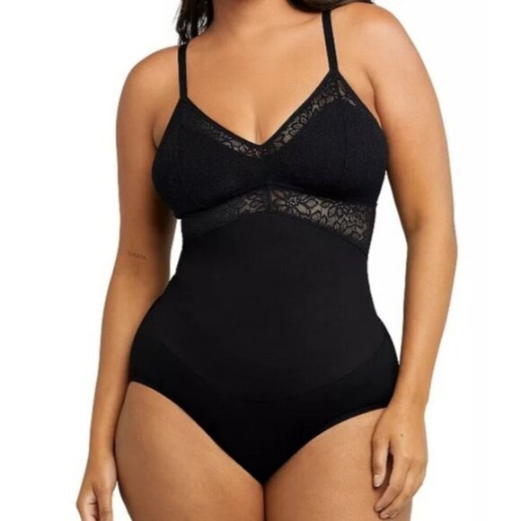 Maidenform Black Lace Bodysuit Shapewear DMS097 NWT Size L 12/14 Wireless - Picture 1 of 8